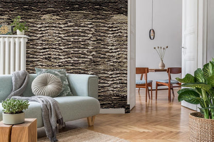 Rustic Textured Bark Pattern Mural Wallpaper in living room
