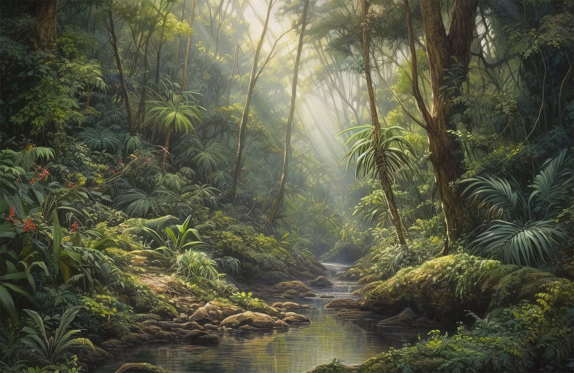 Tropical Jungle Light Rays Mural Wallpaper