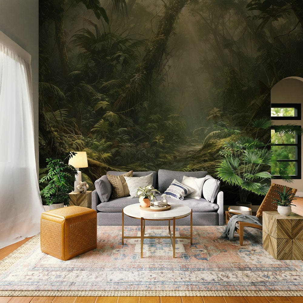 Mystical Forest Trail Wall Mural in living room