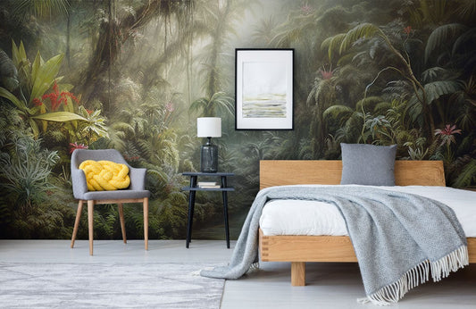 Mystic Jungle Watercolor Mural Wallpaper in bedroom