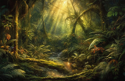 Tropical Jungle Sunrise Nature Mural Wallpaper