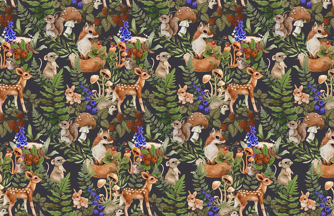 Mural Room Featuring Deer and Squirrel on Wallpaper