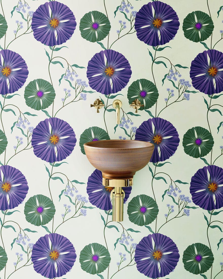 Wallpaper Mural with Dense Circle Flowers for Use in Decorating the Bathroom