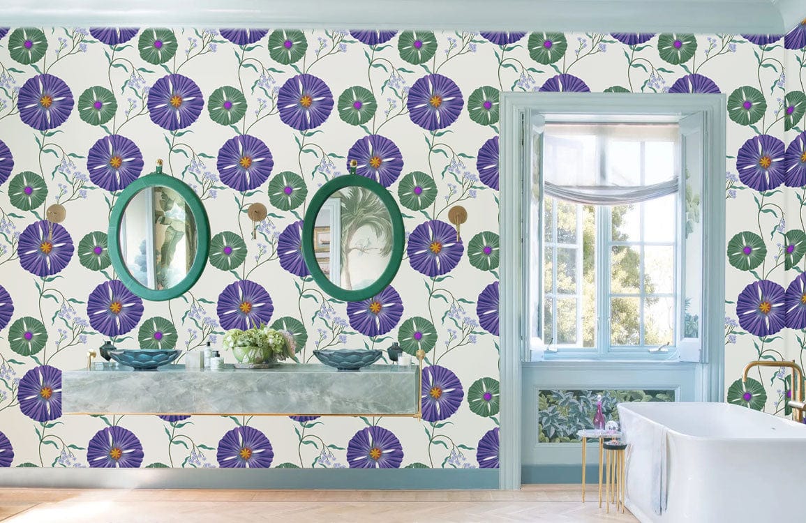 Wallpaper with Dense Circle Flowers Pattern Used for Bathroom Decoration