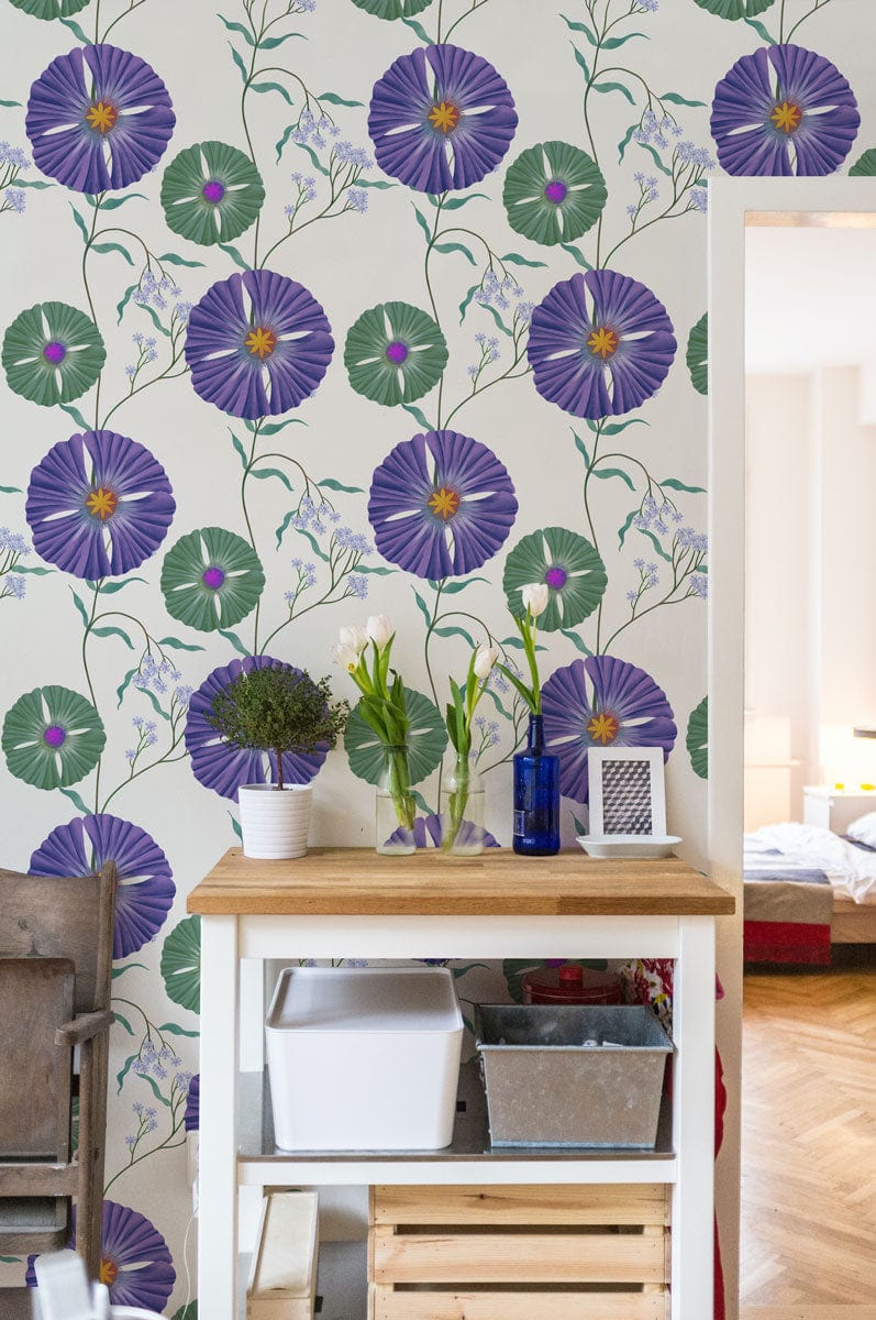 Hallway Feature Wall Covering Featuring a Mural of Dense Circle Flowers