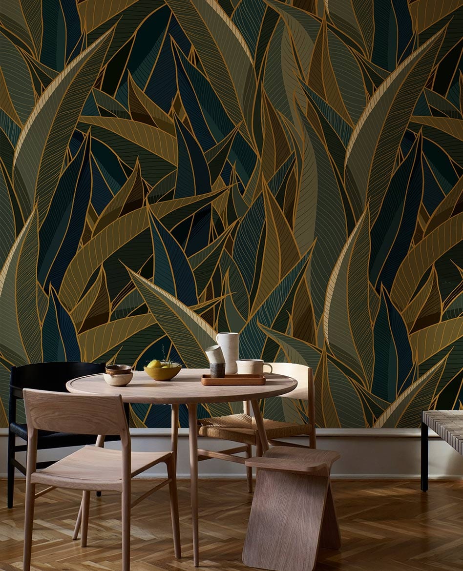 booming leaves mural wallpaper for dining room decor