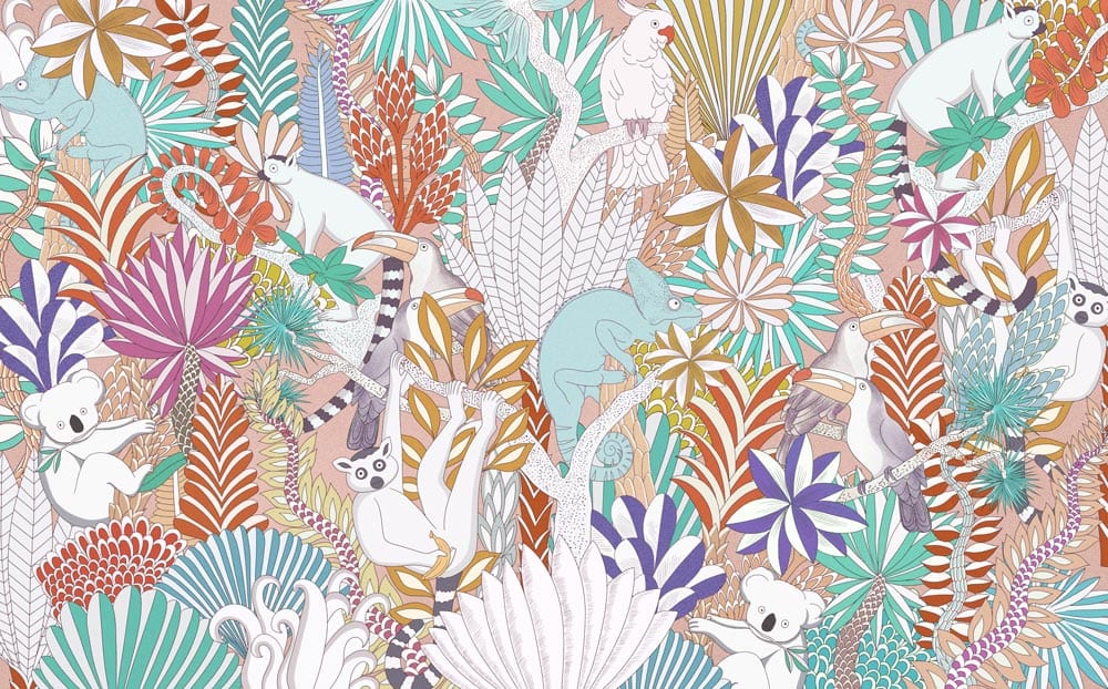 Murale di carta da parati botanica animale tropicale