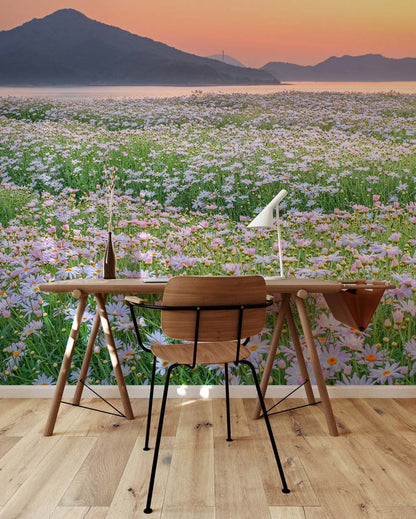 daisy flower and mountain wallpaper art design