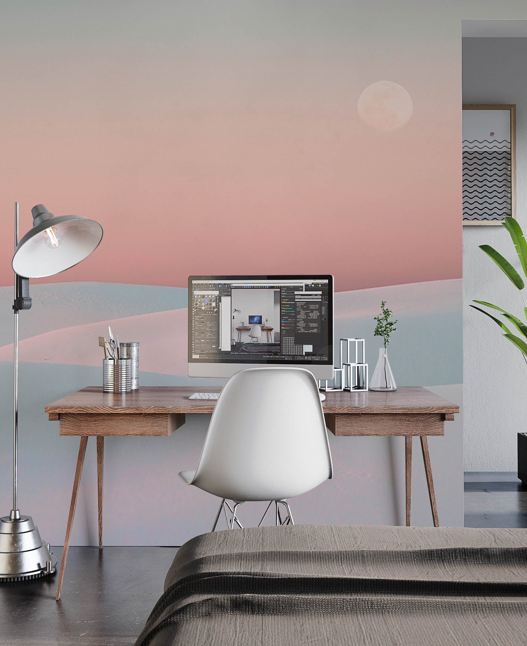 Home and Office Decoration Featuring a Pink Desert Landscape Wallpaper Mural.