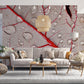 Wallpaper mural featuring dewdrops on red leaves, perfect for living room decor.