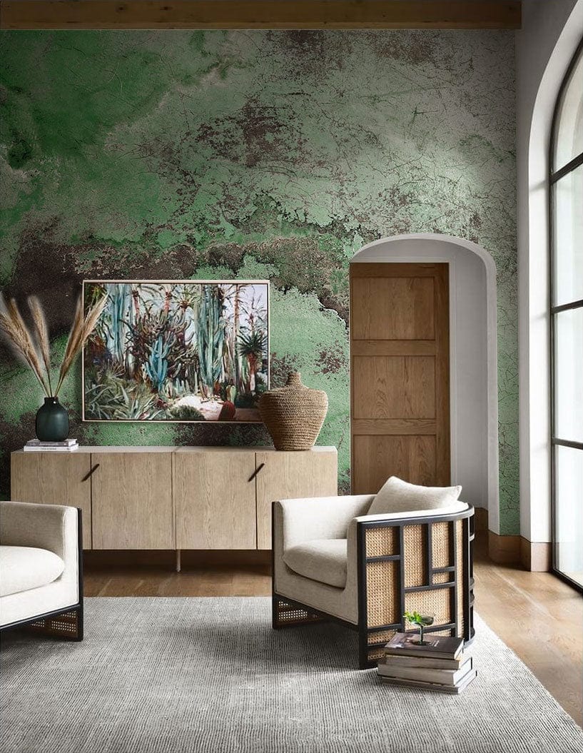 Wallpaper Mural with a Decaying Green Floor Used for Decorating the Living Room