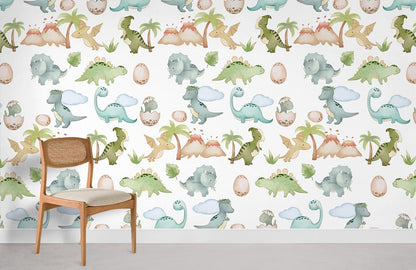 Fresh Cartoon Dinosaurs Wallpaper Mural in playroom