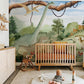 Wallpaper Mural for Nursery Decoration Featuring a Gathering of Dinosaurs in the Forest