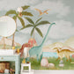 Wallpaper Mural with a Gathering of Dinosaurs for Use as Decoration in Bathrooms