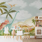 Wallpaper Mural for Nursery Decoration Featuring a Gathering of Dinosaurs