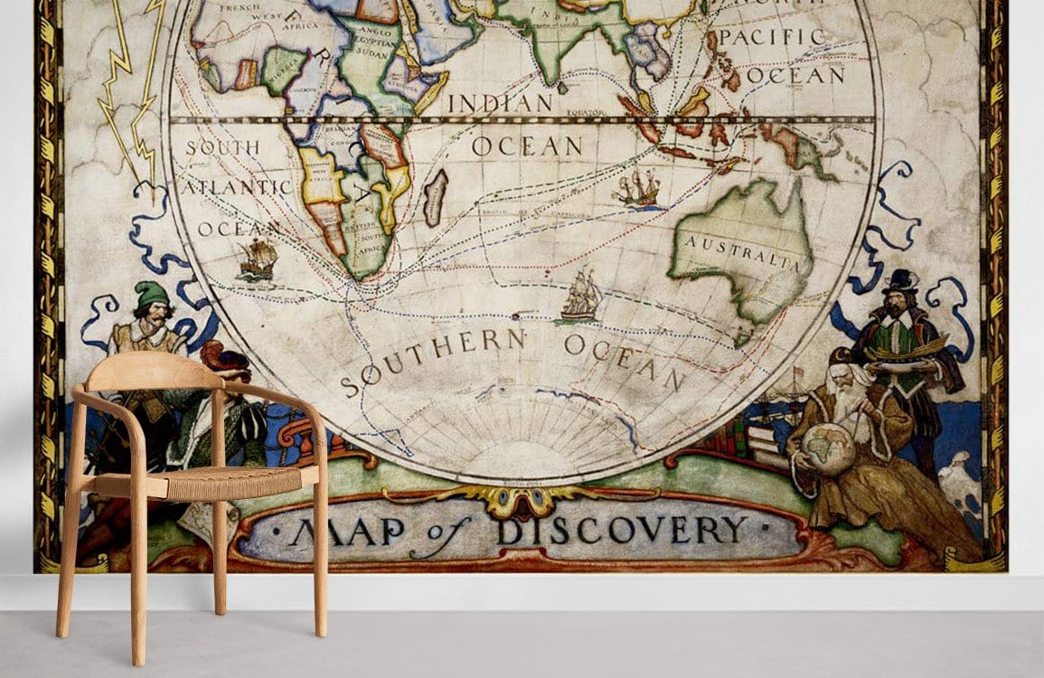 Vintage Nautical World Map Mural for Wall