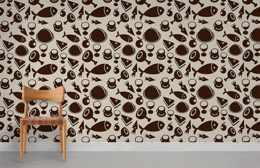 Retro Abstract Geometric Brown Mural Wallpaper