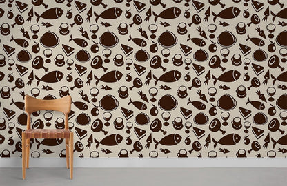 Retro Abstract Geometric Brown Mural Wallpaper