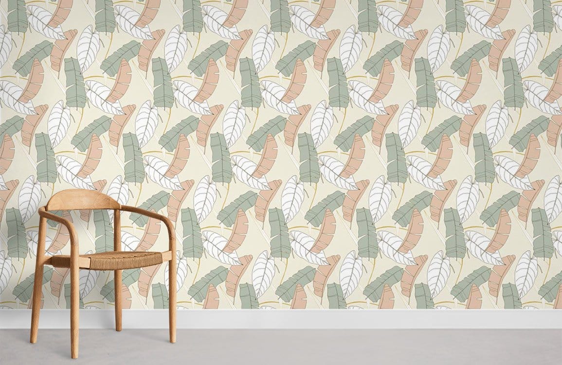 Wallpaper mural featuring a pastel banana leaf design for the room