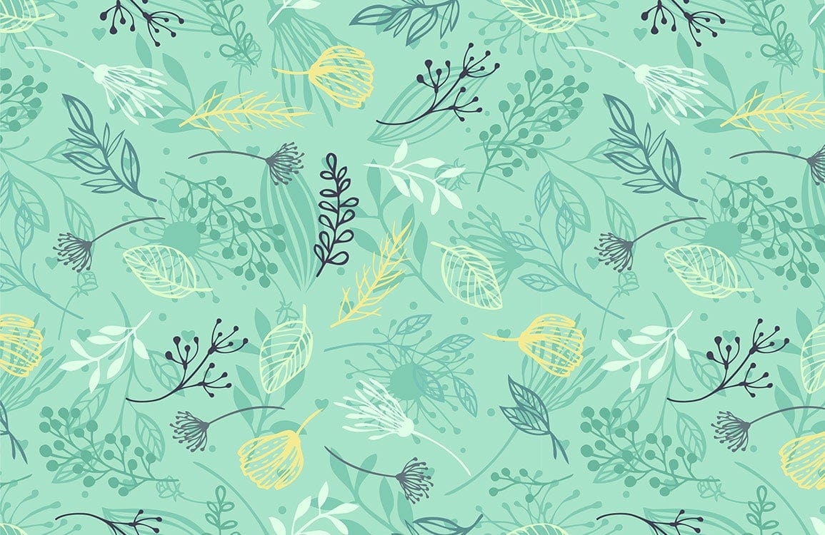 Botanical Sketch Teal Floral Mural Wallpaper