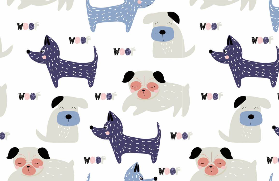 Playful Cartoon Dog Pattern Mural Wallpaper