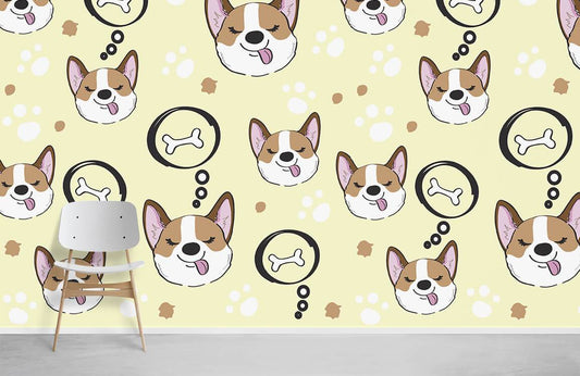 Wallcovering with a Corgi Pattern, Ideal for Home Decoration