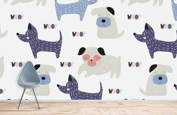 Playful Cartoon Dog Pattern Mural Wallpaper