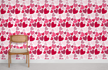 Romantic Pink Heart Pattern Mural Wallpaper