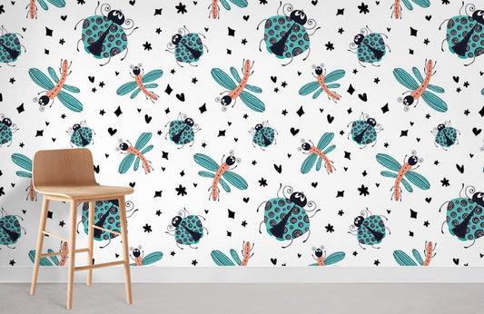 Whimsical Insect Pattern Kids Room Mural Wallpaper