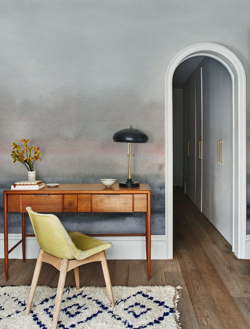 dreamy abstract watercolor wall mural hallway interior