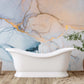 Bathroom Wall Mural with Blue and Gold Marble Wallpaper