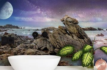 Cosmic Seashore Moonlight Landscape Mural Wallpaper