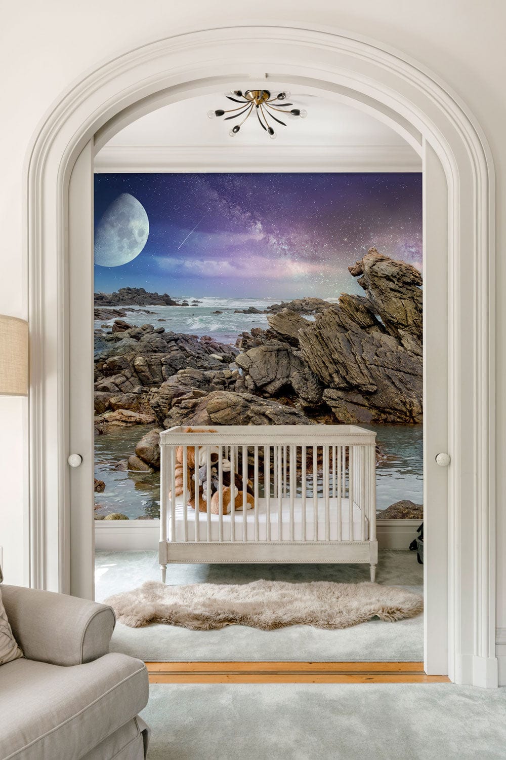 ocean landscape rock wallpaper for nursery decor idea
