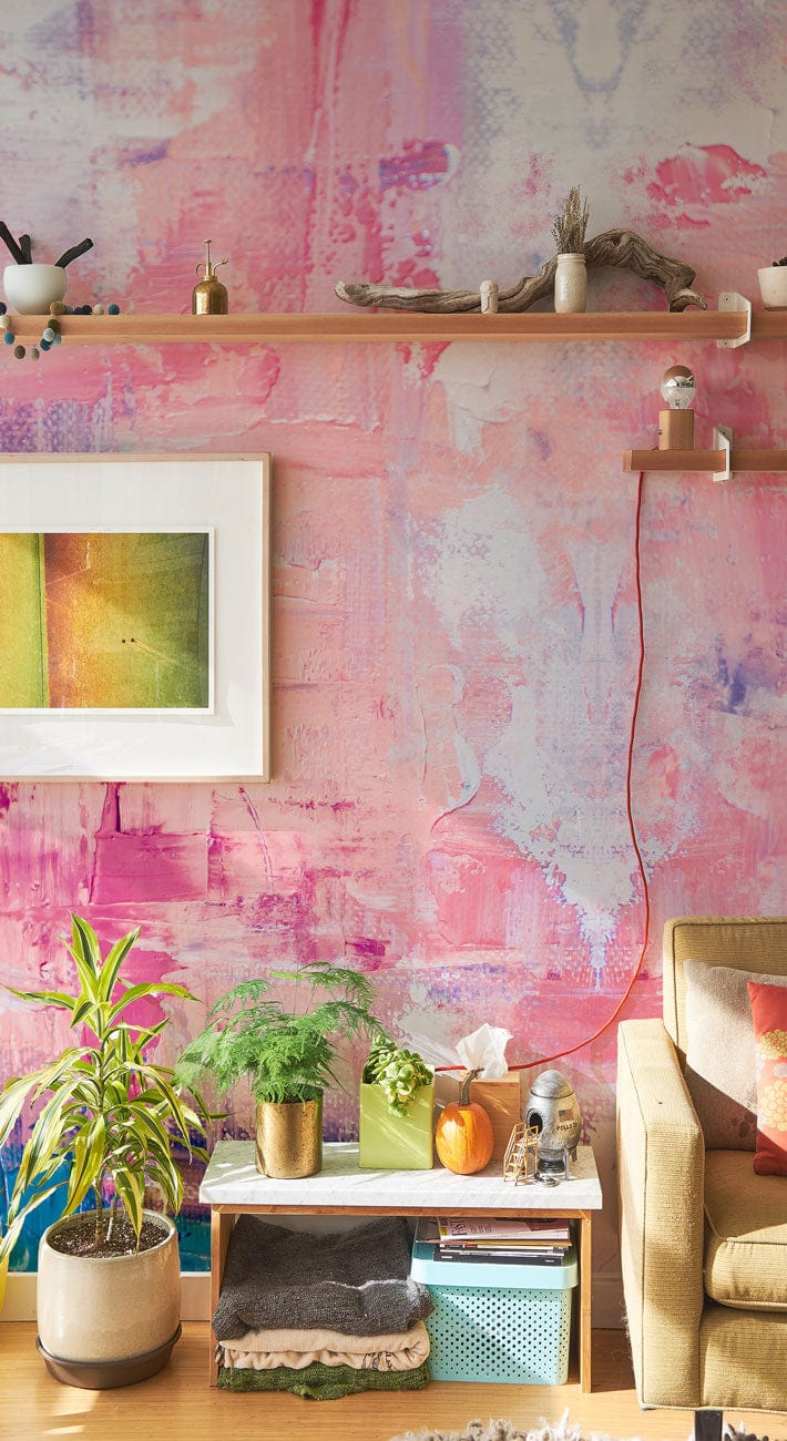 Pink Paint and Wallpaper Mural with a Dreamy Pink Color Scheme for the Hallway Decoration