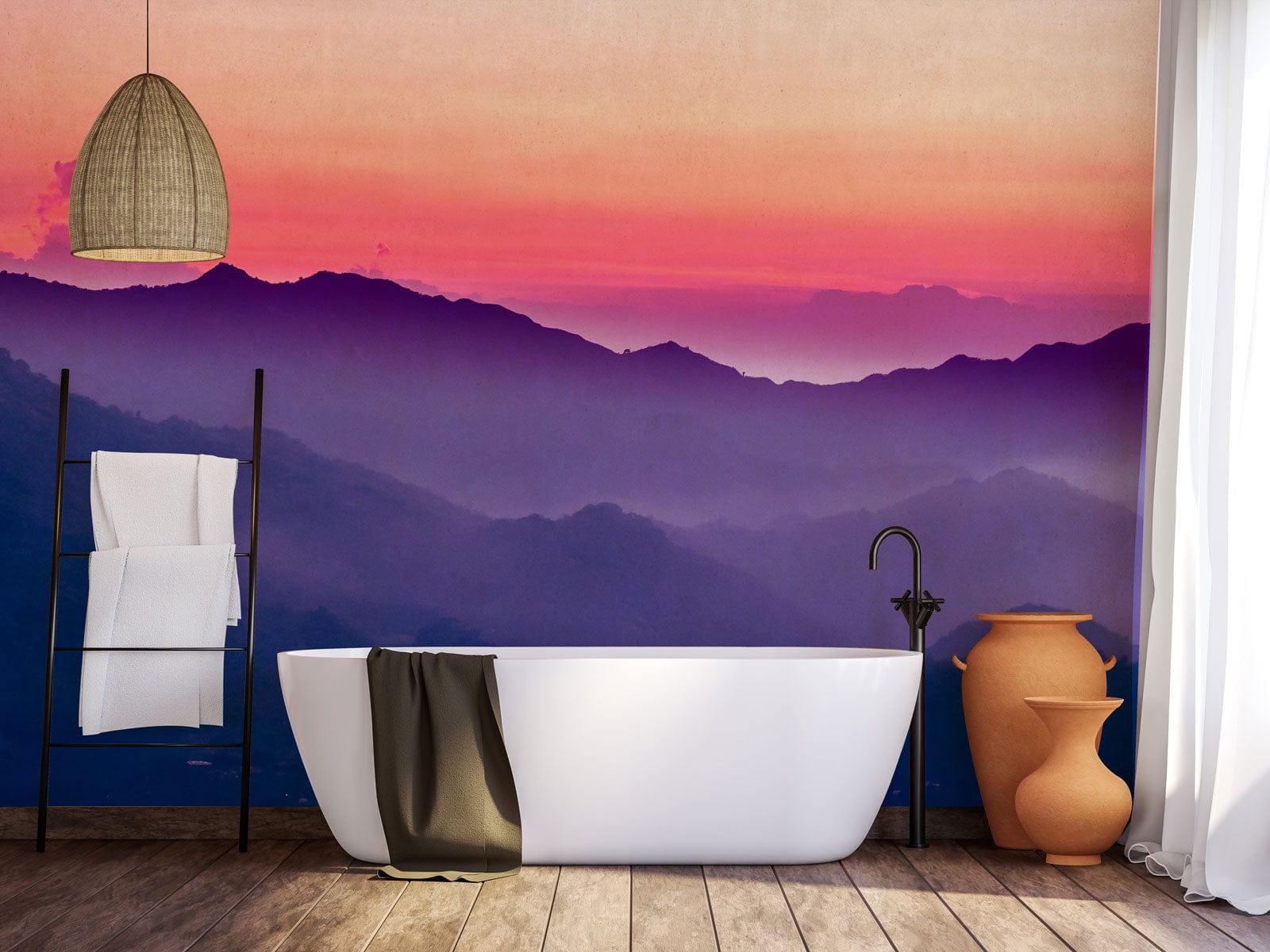 Stunning Purple Mountain Scenery Wallpaper Mural for Use in the Decoration of Bathrooms