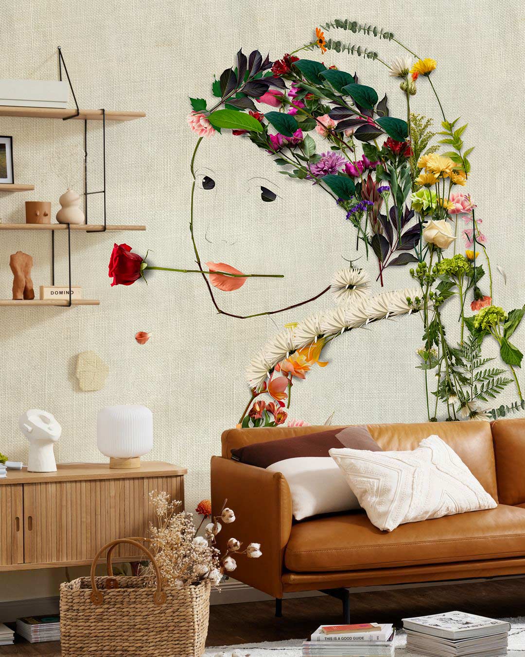 Dried Flowers Girl Wallpaper Home Inteior Decor