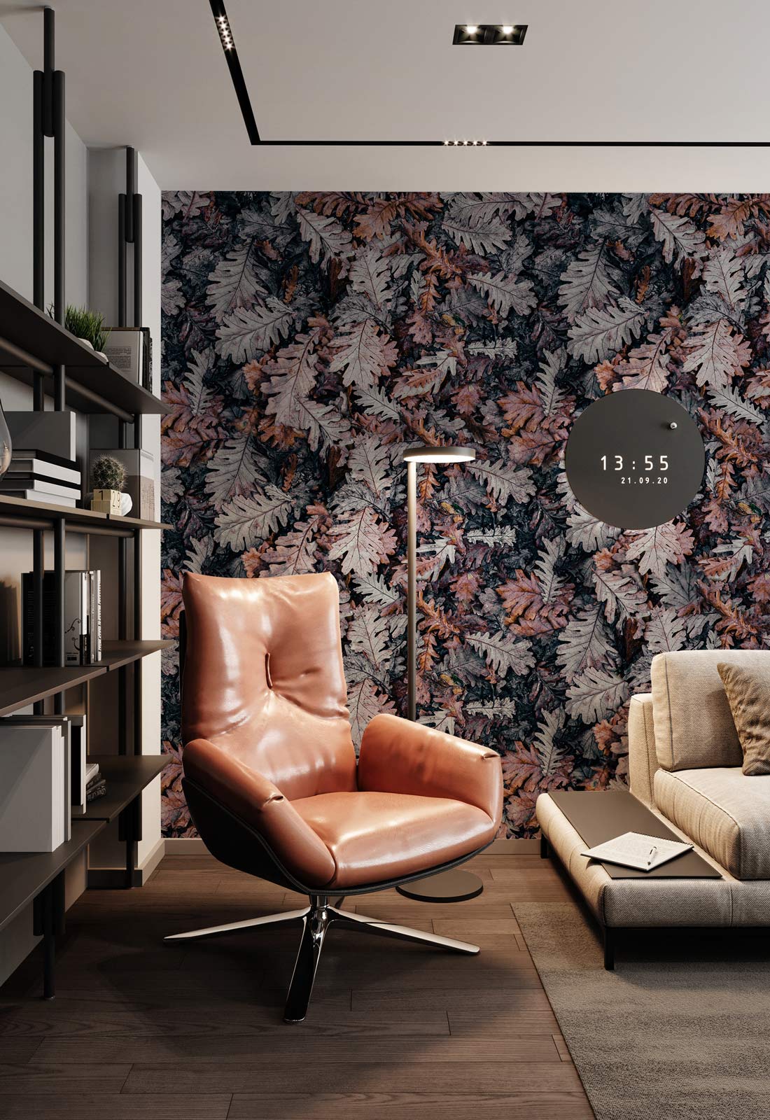 Decorate your living room with this beautiful wallpaper mural with dried leaves.