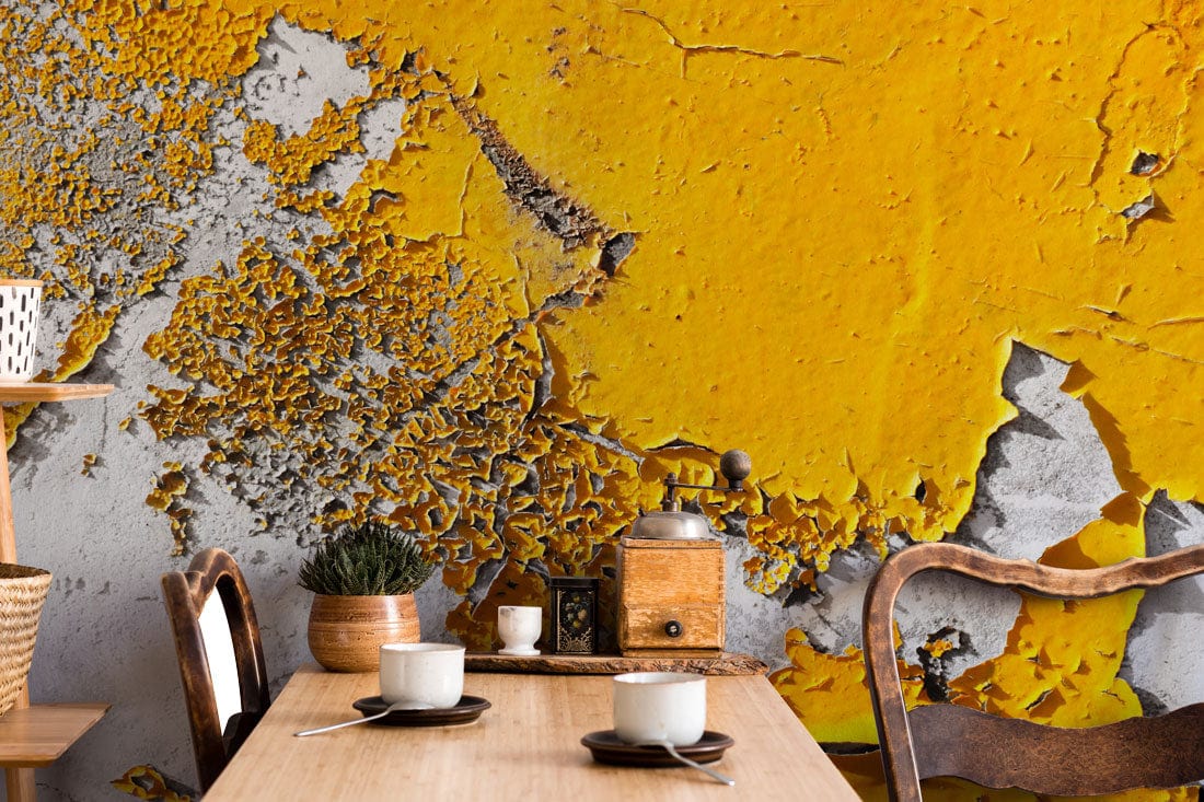 Decorate your dining room with this dry yellow paint wall mural wallpaper.