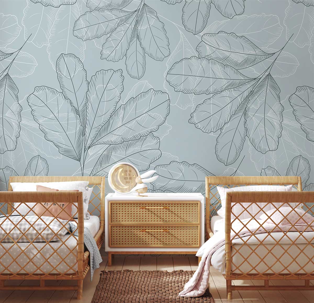 Blue Leaves Pattern Wallaper Decoration Idea