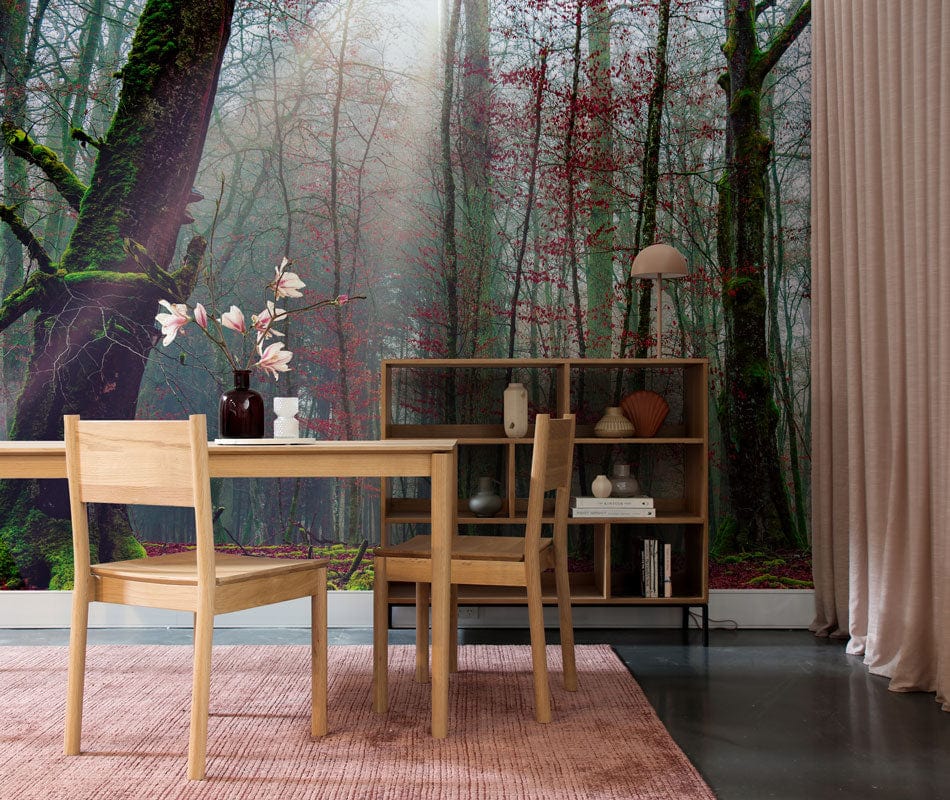 Wallpaper mural featuring an early autumn forest scene, perfect for use in home or office decor