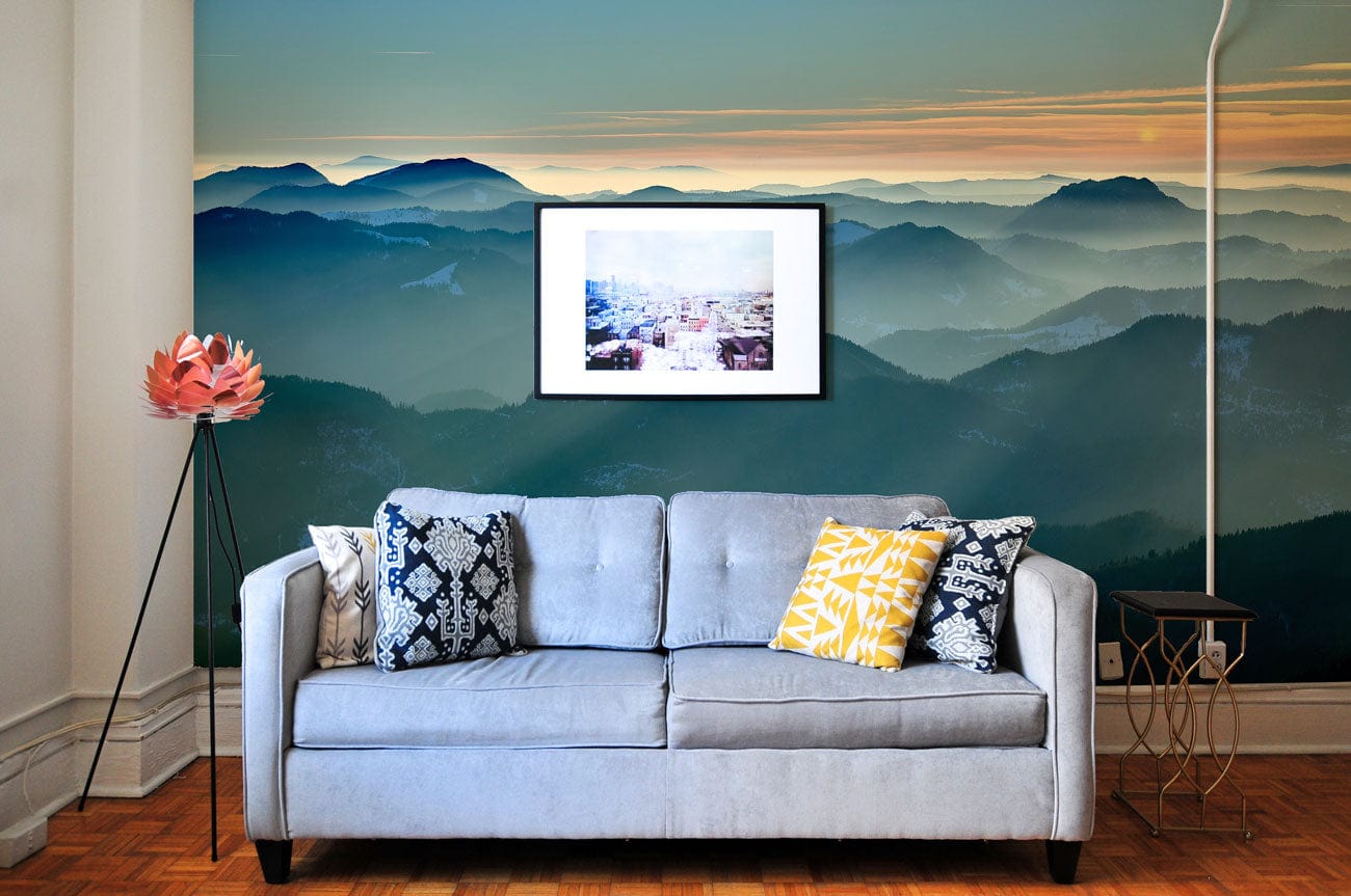 Mountain Scenery Wallpaper Mural for the Front Room Decor Featuring Early Morning Scenery