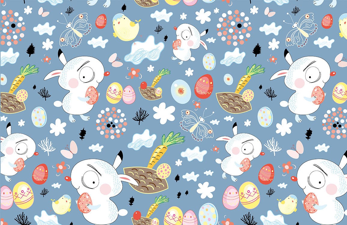 Whimsical Easter Bunny Kids Mural Wallpaper