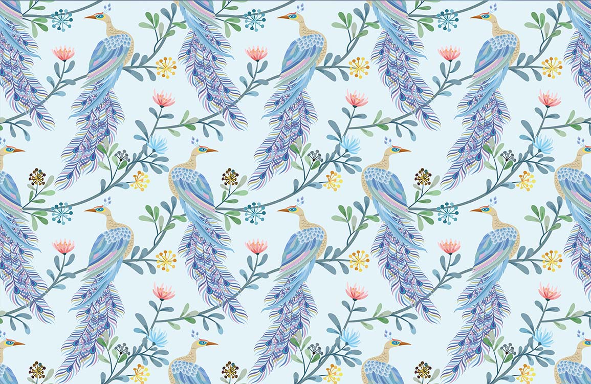 Elegant Blue Heron Botanical Wallpaper Mural