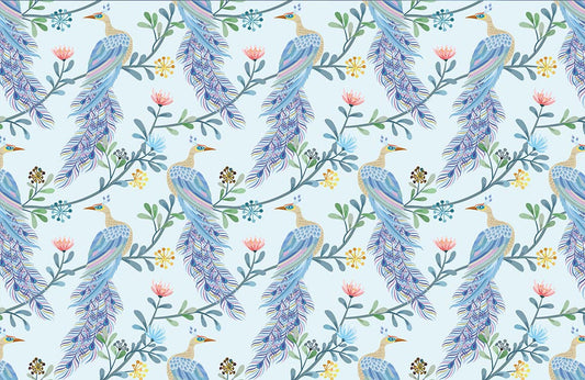 Blue Peafowl Flower Wallpaper Custom Art Design