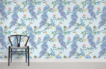 Elegant Blue Heron Botanical Wallpaper Mural