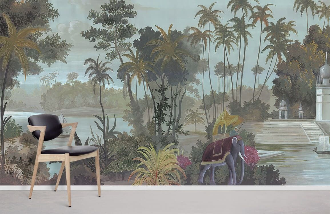 Home decoration wallpaper mural with an elephant jungle.