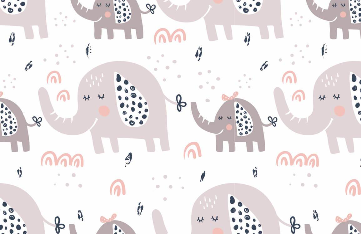 Wallpaper mural featuring a cartoon elephant in pastel colours, perfect for decorating your home.