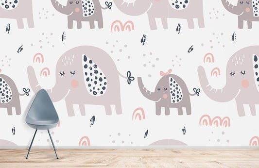 Cartoon Elephant in Pastel Colors Wall Mural Wallpaper for Home Decoration