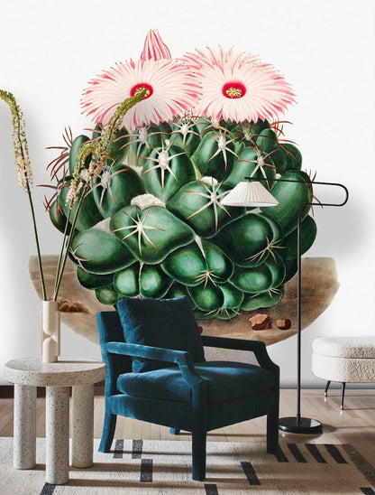 Hallway wallpaper mural featuring an elephant's tooth cactus