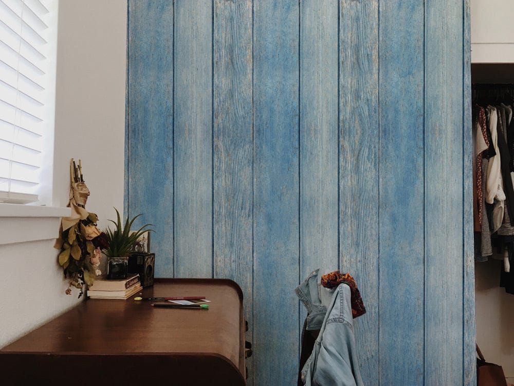 customized vertically textured wall murals for the hallway in an appealing shade of skyblue